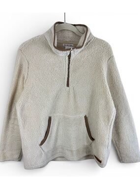 Bass Pro Shops Mens Large Sherpa Fleece Quarter Zip Pullover Cream Brown Trim